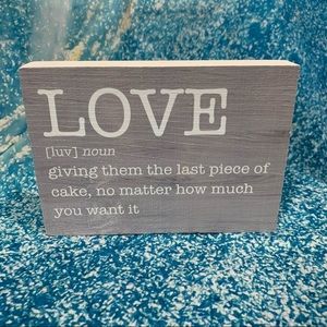 Wooden LOVE sign/ home accent. Stained gray wood w/white lettering. Wedding/love
